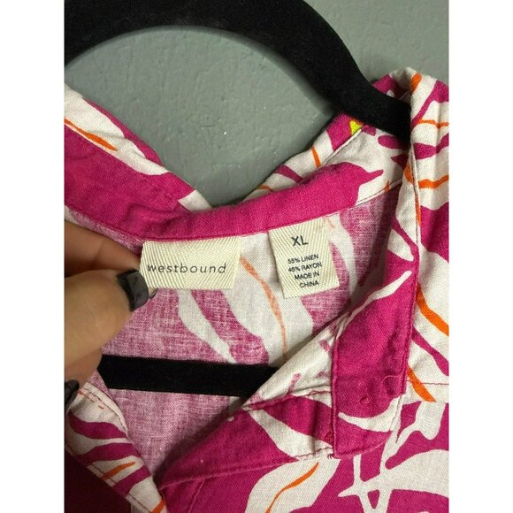 Westbound Women's XL Linen Blend Floral Tropical Button-Down Collared Shirt - Picture 3 of 6